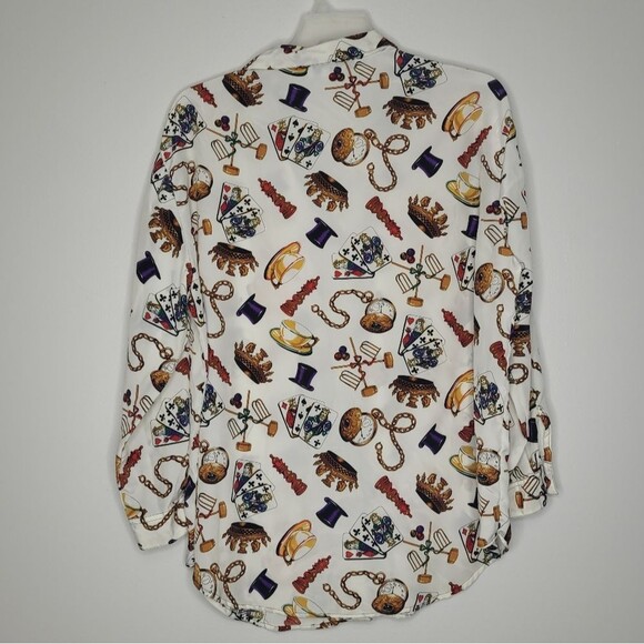 Vintage button front cards chess games crown novelty print blouse size 16w - Picture 2 of 6